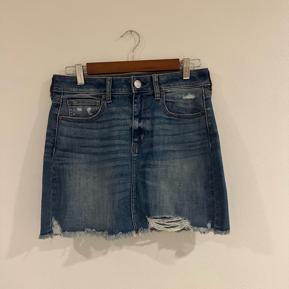 American Eagle Outfitters Blue Distressed Mini Skirt